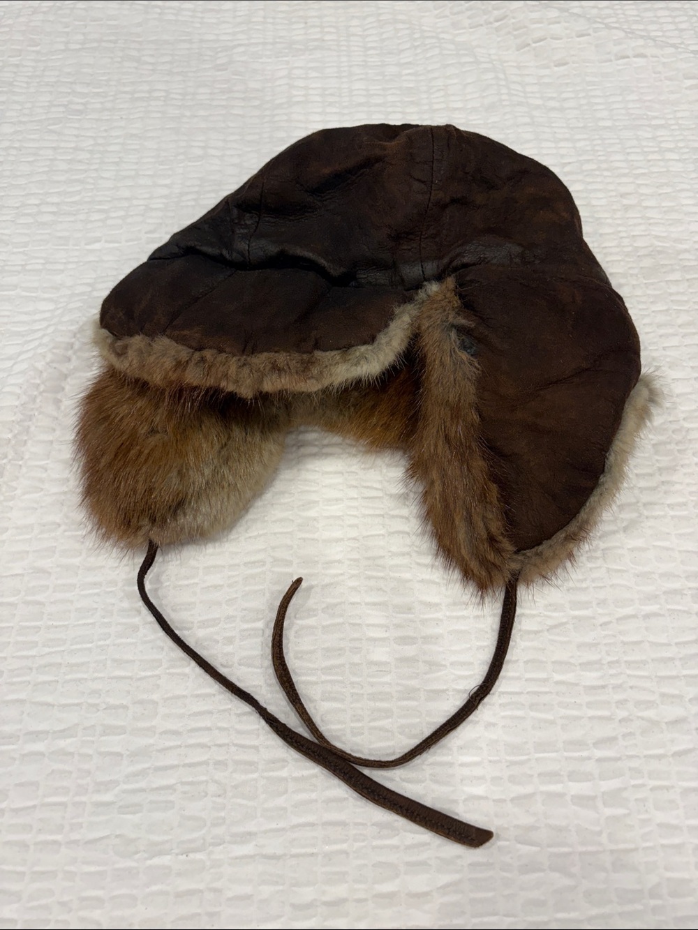 Brown Genuine Fur & Distressed Suede Trapper Hat - Classic Winter Earflap Cap